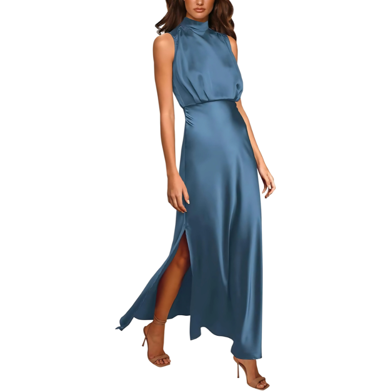 Elegante effen zomerjurk mouwloos dames blauw