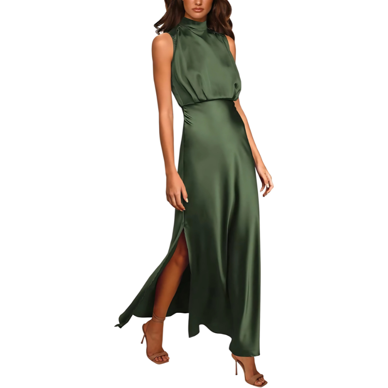Elegante effen zomerjurk mouwloos dames groen