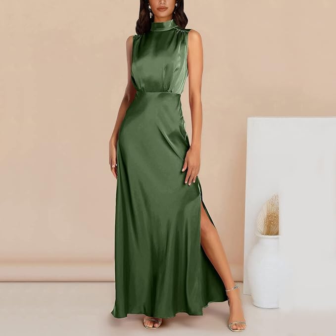 Elegante effen zomerjurk mouwloos dames groen voor