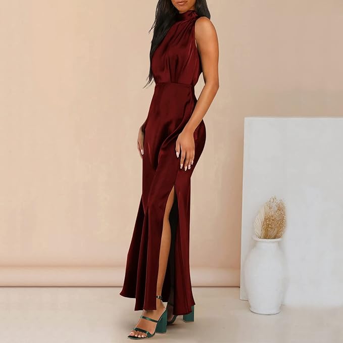 Elegante effen zomerjurk mouwloos dames roodd zij