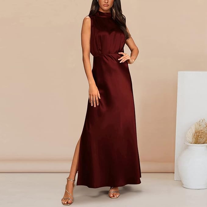 Elegante effen zomerjurk mouwloos dames rood voor