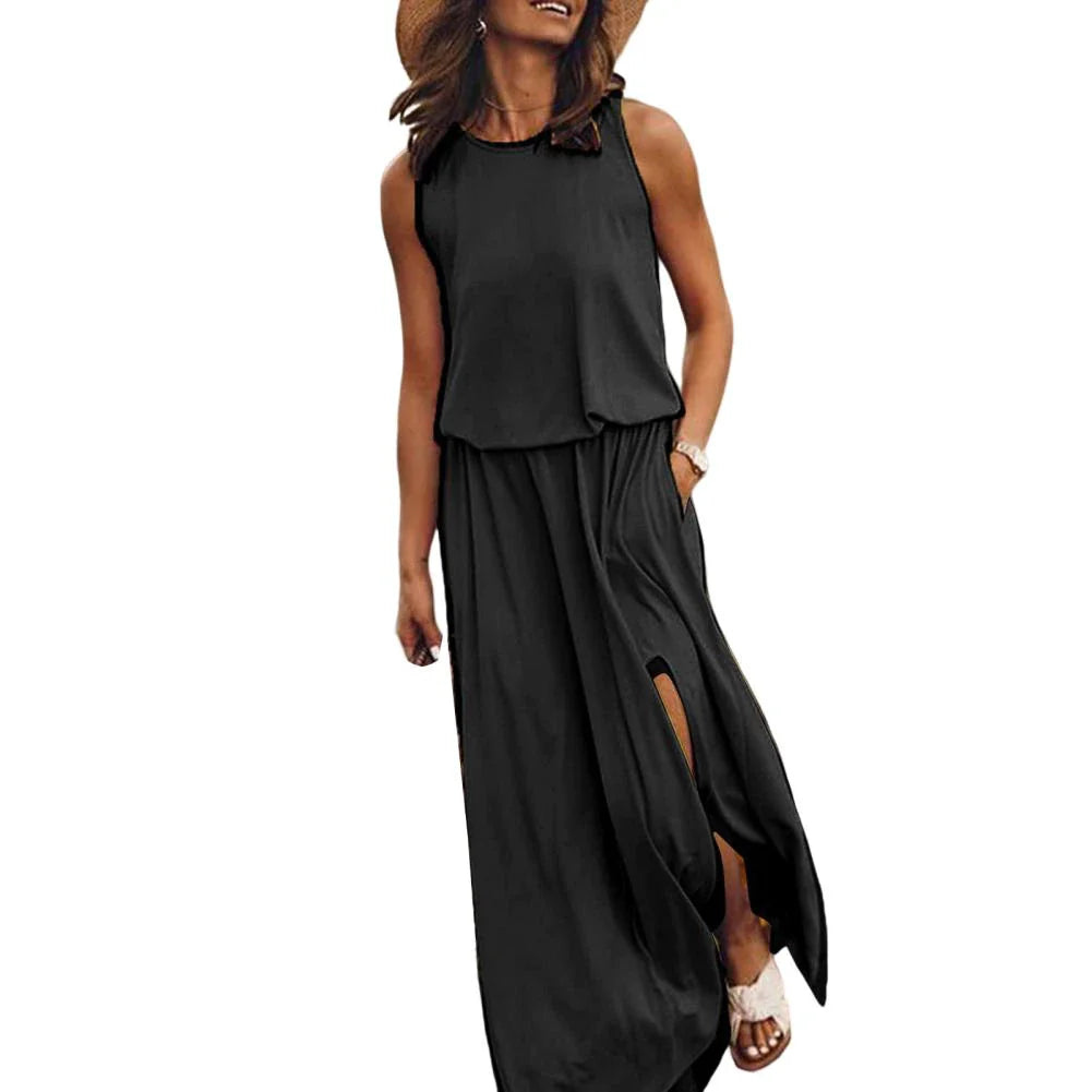 Casual effen losse zomerjurk voor dames zwart