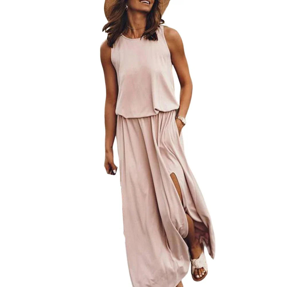 Casual effen losse zomerjurk voor dames khaki
