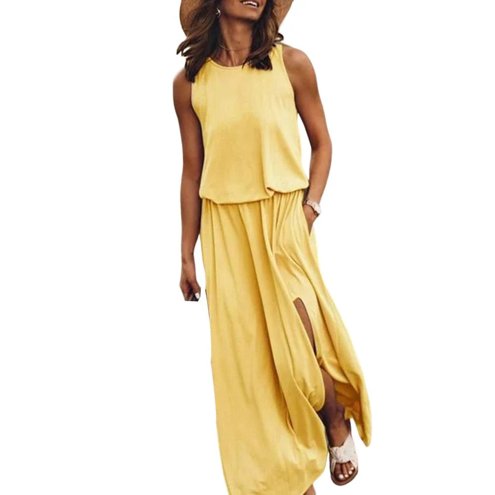 Casual effen losse zomerjurk voor dames geel