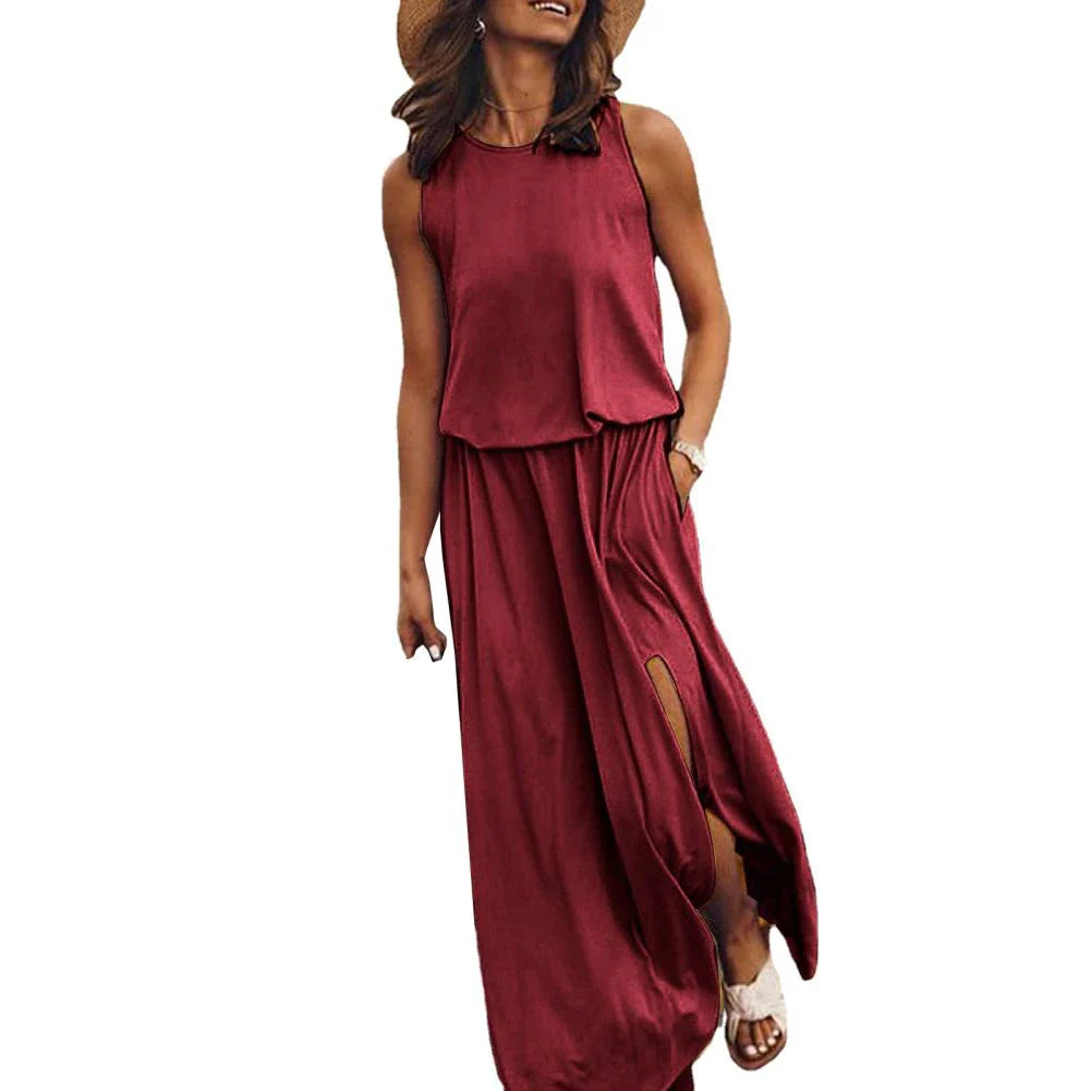 Casual effen losse zomerjurk voor dames rood