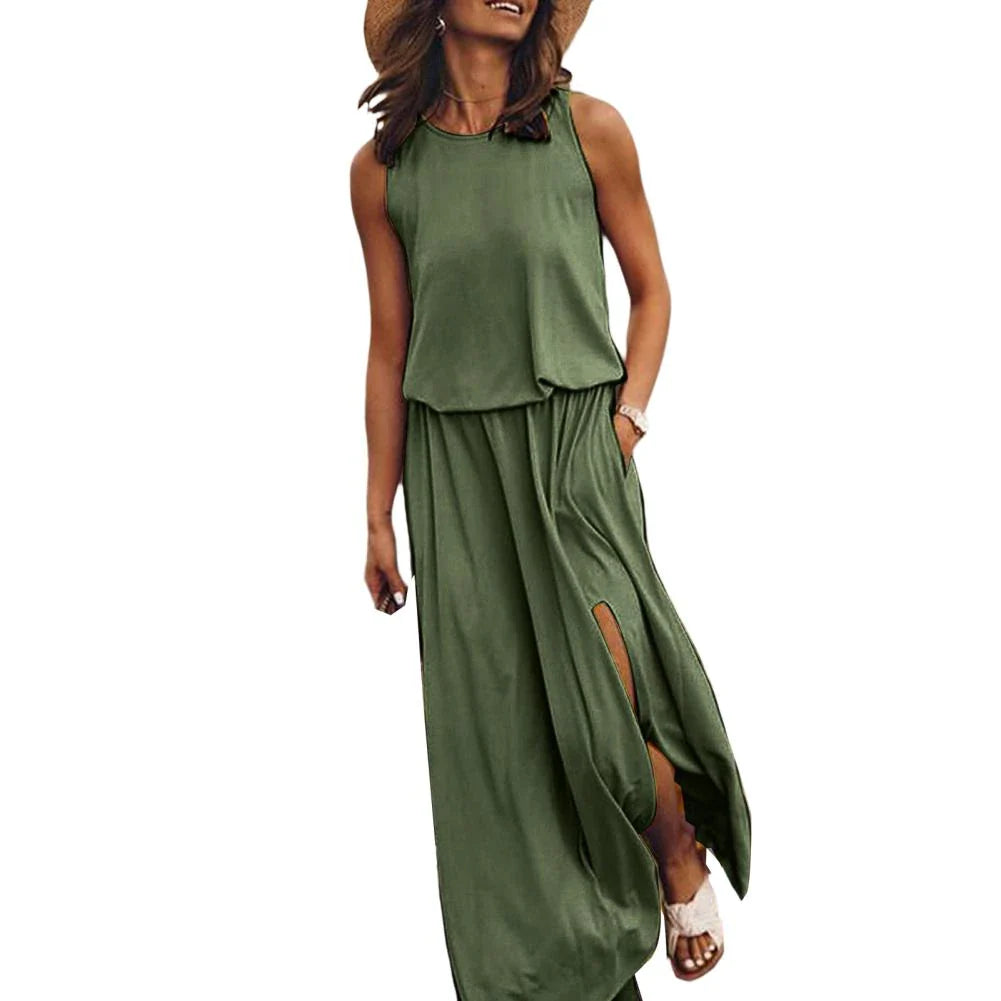Casual effen losse zomerjurk voor dames groen