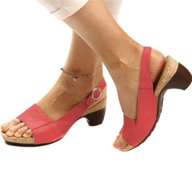 Comfortabele sandalen met lage hak dames rood