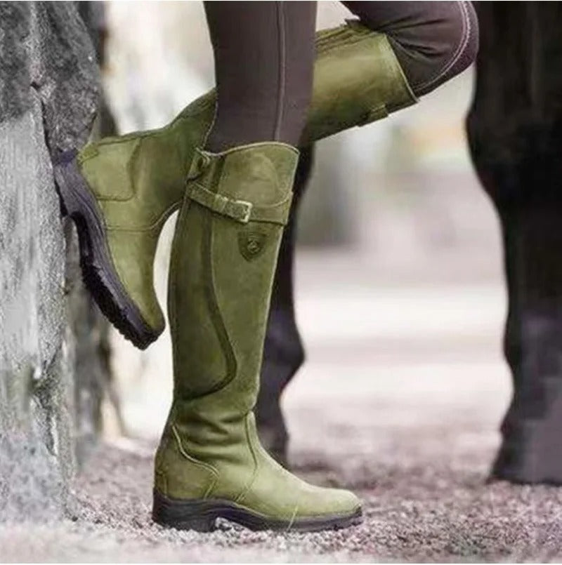 Waterdichte laarzen met gespen kniehoogte dames groen