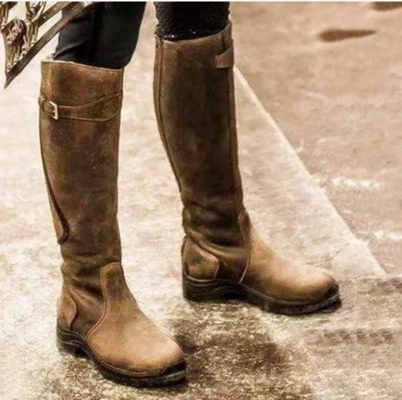 Waterdichte laarzen met gespen kniehoogte dames lichtbruin