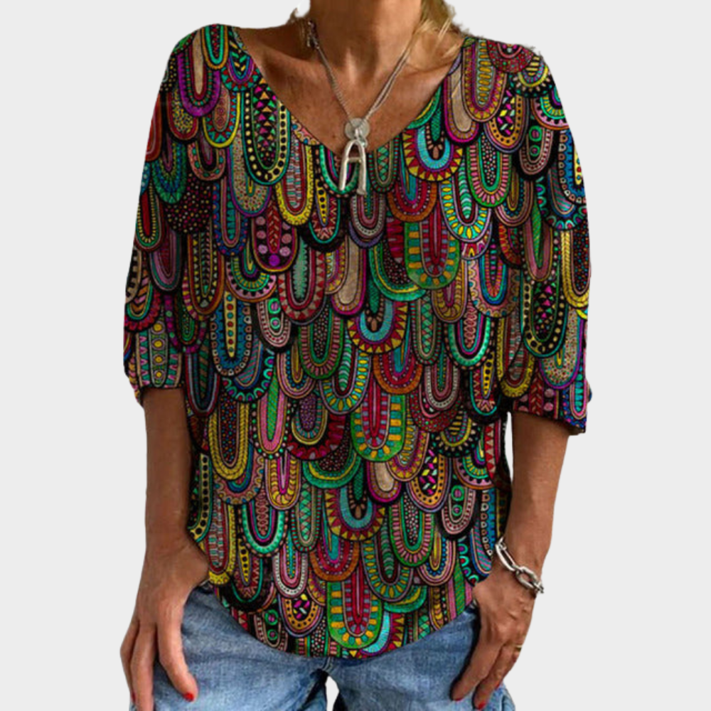 Losse kleurrijke top met print dames