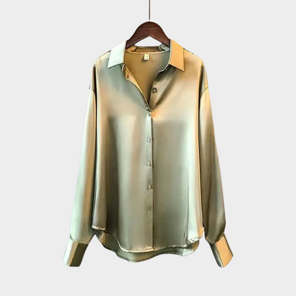 Satijnen dames blouse olijf