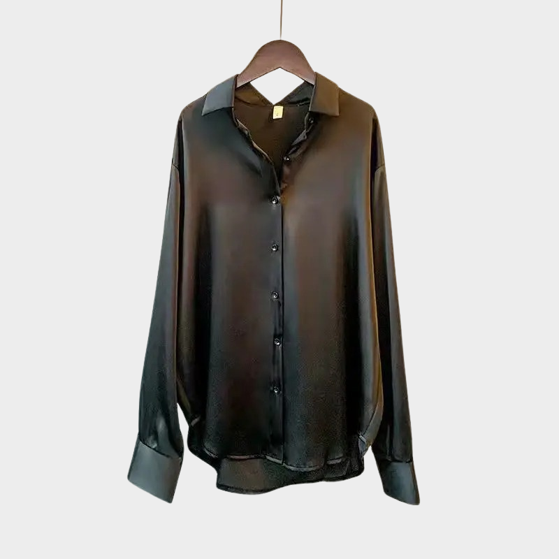 Satijnen dames blouse zwart