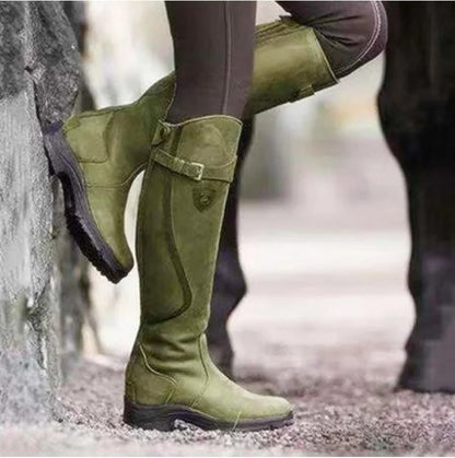 Waterdichte laarzen met gespen kniehoogte dames groen