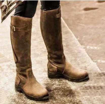 Waterdichte laarzen met gespen kniehoogte dames lichtbruin